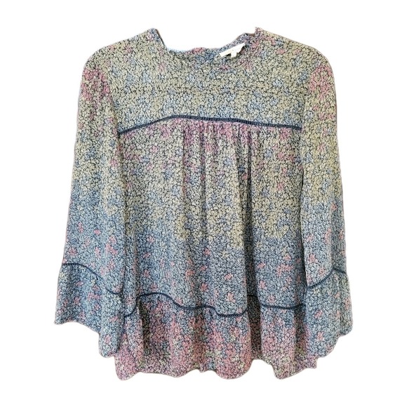 Lucky Brand Tops - Lucky Brand Boho Sheer Floral Blouse  Ruffle Prairie Back Button Romantic‎ Sz L